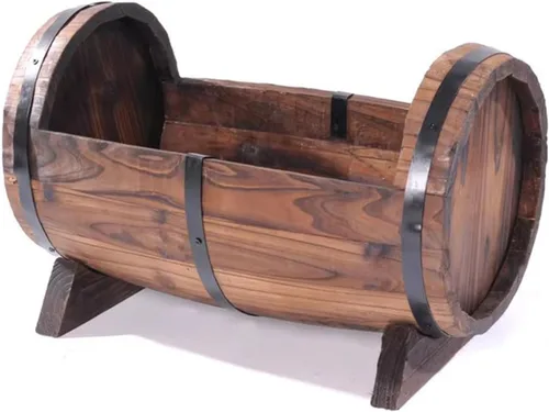 Miniatura 7 de HM&DX Macetas redondas de madera con orificios de drenaje, macetas rústicas de madera con agujeros de drenaje, macetas de whisky para jardín