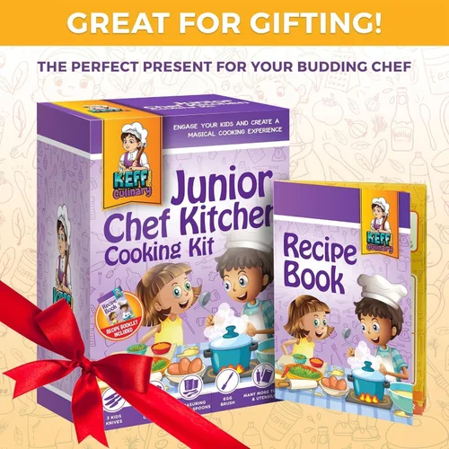 Miniatura 7 de KEFF Juego de cocina para niños para cocinar y hornear con libro de recetas, juego de cuchillos para niños para cocinar realmente, herramientas