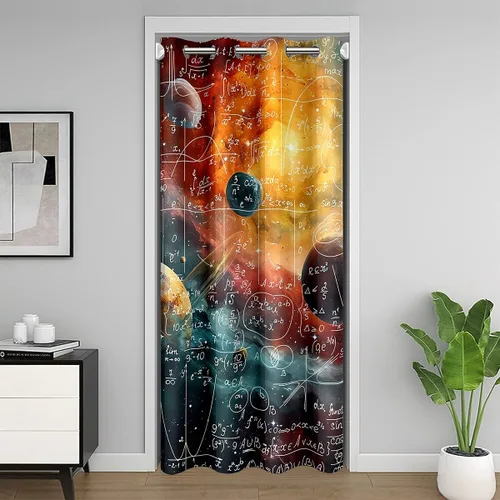 Miniatura 18 de Feelyou Cortina de puerta con ecuación matemática, privacidad, 1 panel, 34 x 80 pulgadas, espacio exterior, galaxia, 30% a 50% opaco, aislamiento