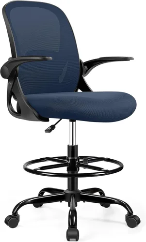 Miniatura 25 de Primy Silla de Dibujo Silla Alta de Oficina con Reposabrazos Abatibles Silla Ejecutiva Ergonómica de Computadora para Escritorio de Pie con Soporte