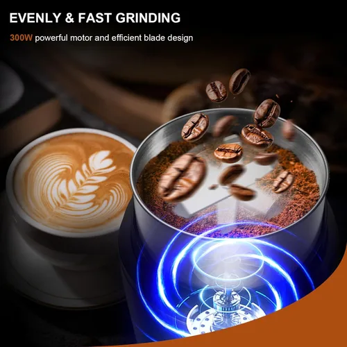 Miniatura 3 de Molinillo de café y especias, molinillo de espresso para uso doméstico, hoja de acero inoxidable y taza extraíble, multifuncional para granos de Gris