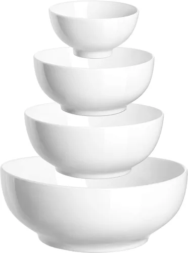DOWAN Tazones para servir, juego de tazones para mezclar, 70/30/20/8 onzas para cocina, juego de servir blanco suave, juego de 4 cuencos de