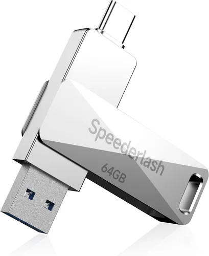 Unidad flash USB 3.0 de 64 GB, unidad de pulgar Speederlash Dual USB A y Tipo-C, velocidad de lectura de 200 MB/s, carcasa metálica giratoria 2 en 1