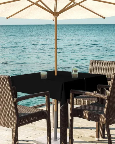 Miniatura 3 de QueenKer Mantel para exteriores con agujero para paraguas, mesas cuadradas negras de color sólido, colección de mesa impermeable para patio, jardín