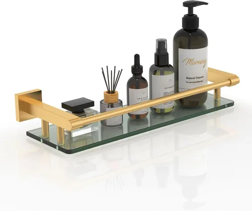 Miniatura 19 de Estantes de vidrio para baño, estante rectangular de acero inoxidable cromado de 20 pulgadas, estante de vidrio templado para montaje en pared