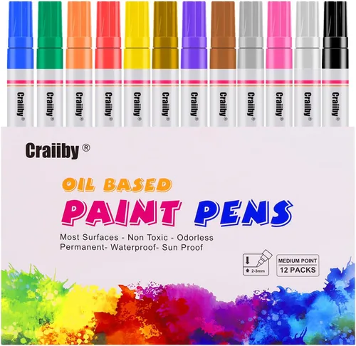 Marcadores de pintura, paquete de 12 rotuladores de pintura permanente a base de aceite, impermeables, de secado rápido, para pintura de rocas,