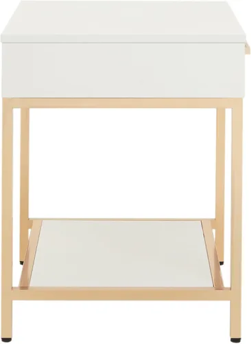 Miniatura 4 de OSP Home Furnishings Mesa auxiliar moderna Alios, acabado blanco brillante y marco dorado