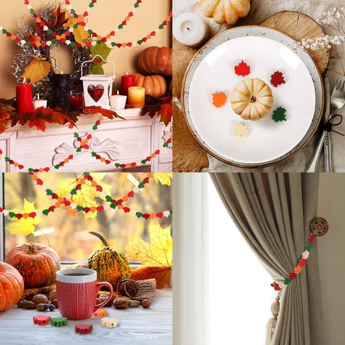 Miniatura 7 de Whaline 150 cuentas de madera de hoja de arce de otoño de Acción de Gracias, 5 colores, cuentas de madera rústicas de granja, cuentas de hojas