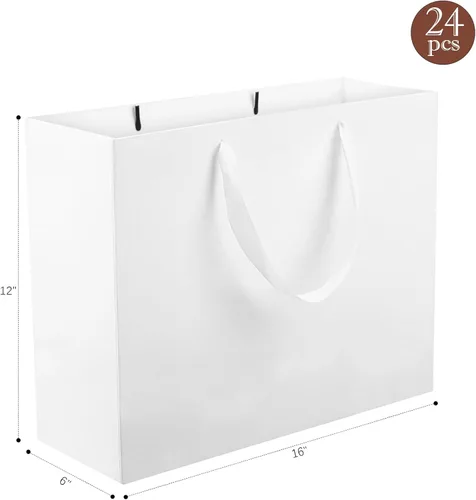 Miniatura 2 de QIELSER Paquete de 24 bolsas de regalo de papel kraft a granel, tamaño extragrande, bolsas de compras de papel blanco con asas de cinta para bodas