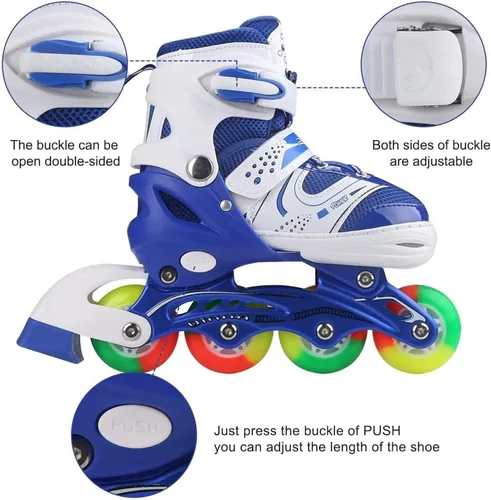 Miniatura 6 de Adjustable Inline Skates for Kids Ages 4–12, Light Up Wheels, Beginner Roller Skates for Boys & Girls, Outdoor & Indoor Skating Gift Azul