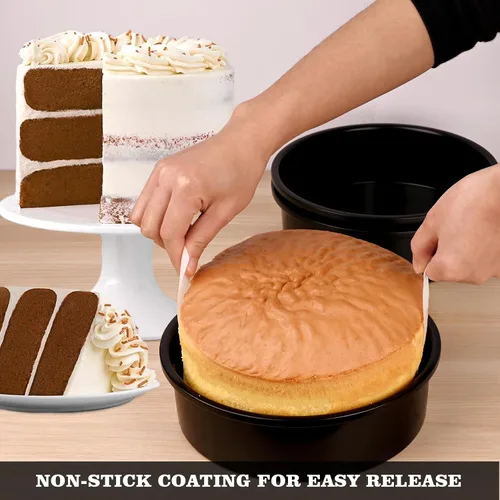 Miniatura 2 de HUAKENER Molde para pasteles de 8 pulgadas, juego de 3 moldes redondos para pasteles con 100 piezas de papel pergamino, moldes antiadherentes