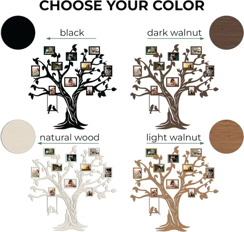 Miniatura 5 de JustLikeWood Calcomanías de pared de árbol genealógico de madera 3D LED de 51 x 50 pulgadas con marco, decoración de pared para sala de estar, Nogal