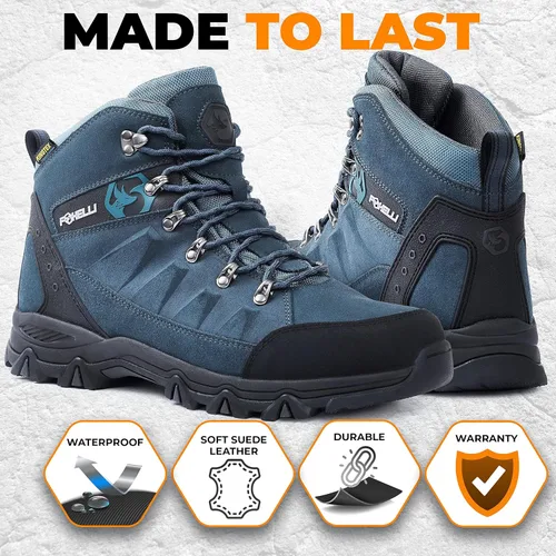 Miniatura 3 de Foxelli Botas de senderismo para hombre, botas de senderismo impermeables de gamuza para hombre, transpirables, cómodas y ligeras
