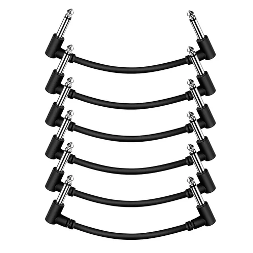 Miniatura 10 de Paquete de 3 cables de efecto de cable de parche de pedal de guitarra negro de 3 pulgadas, TS en ángulo recto de 1/4 pulgadas