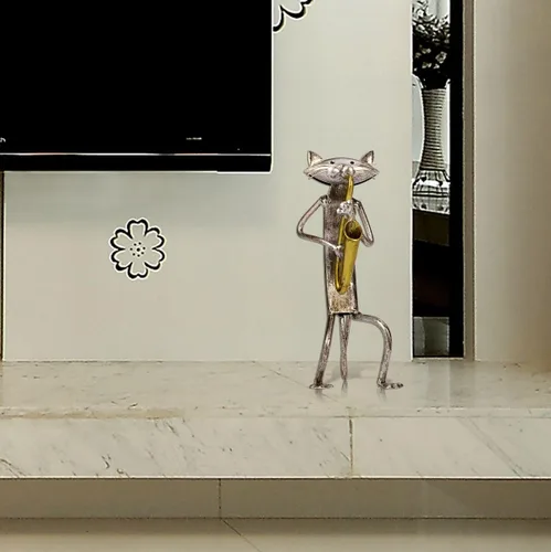 Miniatura 6 de Too-arts Un saxofón que juega la escultura del metal del gato de la estatua del hierro, artesanías, 3 diseño divertido