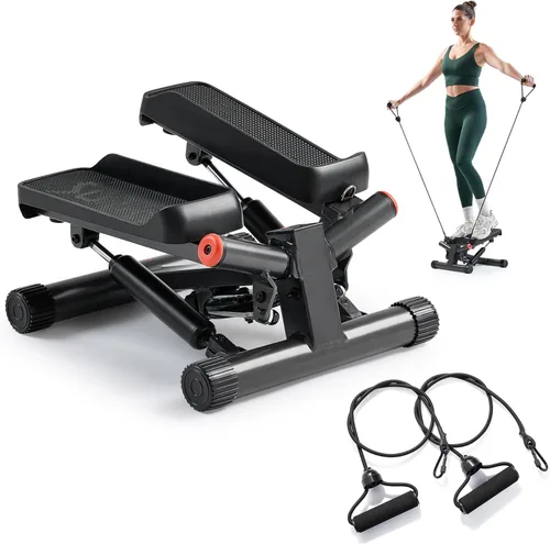 Sunny Health & Fitness Twist Steppers with Resistance Bands, Compact Mini Stair Step Machines for Low-Impact Home Cardio Workouts
