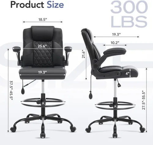 Miniatura 2 de Silla de dibujo de cuero, silla de oficina alta para escritorio de pie, silla de oficina de alto ejecutivo con soporte lumbar inflable, altura