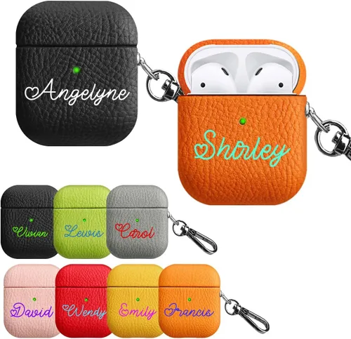 Miniatura 17 de Funda personalizada con nombre para AirPods Pro, añade tus propias iniciales personalizadas, monograma, funda de lujo de cuero vegano para Air Pods