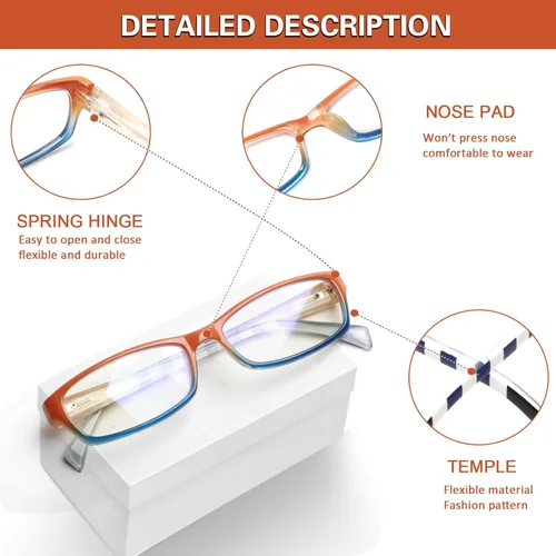 Miniatura 3 de Kerecsen - Lentes para computadora y lectura, para mujer, con bloqueo de luz azul, diseño moderno con estampados, ideales para lectura y uso diario