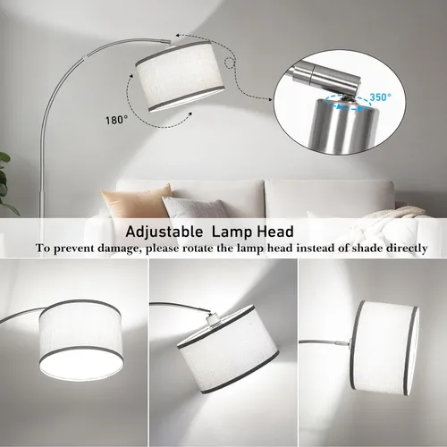 Miniatura 2 de Lámpara de pie de arco plateada para sala de estar, lámpara de pie moderna con cabeza ajustable, lámpara de poste alto con interruptor de pedal