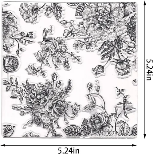 Miniatura 2 de Sellos transparentes de fondo – flores, rosas, hojas marco – sellos de goma transparente para álbumes de recortes de bricolaje