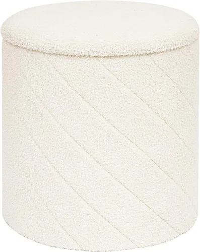 Miniatura 13 de Otomana redonda con almacenamiento, taburete Boucle con tapa de bandeja reversible, mesa de centro otomana plegable para dormitorio, sala de estar