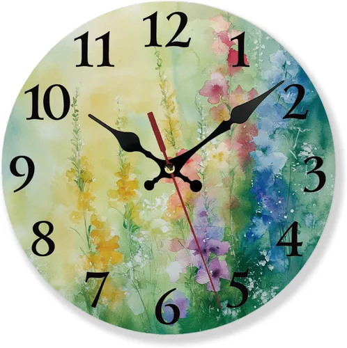 Reloj de pared redondo silencioso de flores coloridas de 10 pulgadas, funciona con pilas, decorativo para sala de estar, cocina, baño, dormitorio,