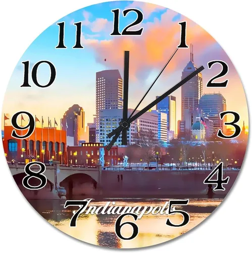 Miniatura 5 de Reloj de paisaje de Indianápolis, Indiana, Estados Unidos, reloj decorativo de viaje, funciona con pilas, 9 pulgadas, silencioso, retro, decoración