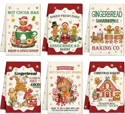 Miniatura 20 de Hosuly 6 Piezas Toallas de Cocina Navideñas Afroamericanas Paños de Platos de Santa Negro Toallas de Mano Navideñas Negras y Rojas Santa Ángel Acebo