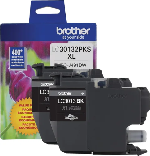Brother LC30132PKS - Paquete de 2 cartuchos de tinta negra de alto rendimiento, rendimiento de página de hasta 400 páginas/cartucho, LC3013 Negro