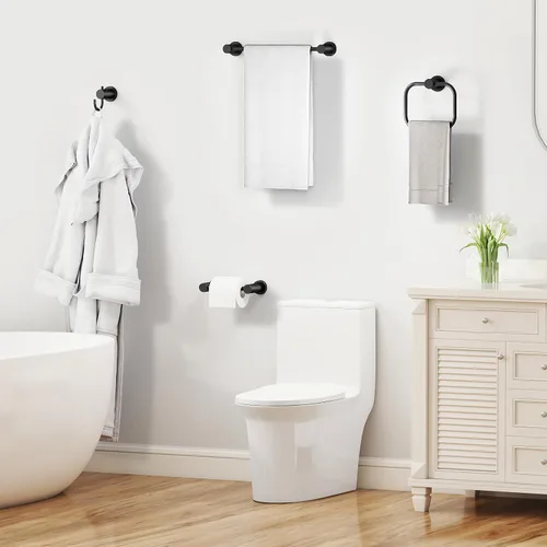 Miniatura 7 de STWWO Juego de 4 piezas de accesorios de baño, color negro, juego de toalleros de acero inoxidable de 16 pulgadas, toalleros para baño montado