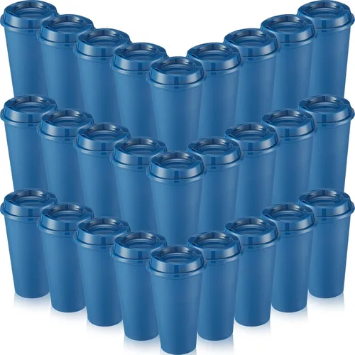 Miniatura 30 de Honeydak Paquete de 30 tazas de café reutilizables de 16 onzas con tapas, botella de agua, taza de viaje para café helado, vasos de té de plástico