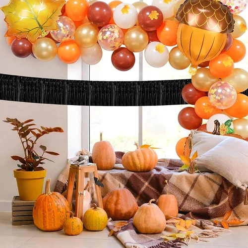 Miniatura 7 de Paquete de 6 guirnaldas de flecos de papel de aluminio negro de 10 pies, serpentinas de oropel de papel de aluminio metálico, cortina de flecos