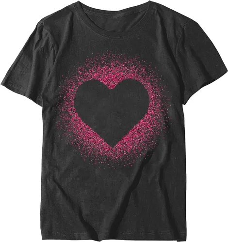 Miniatura 31 de Camisetas de manga corta con estampado de corazón para mujer, camisetas de ajuste regular, linda y divertida, ropa de regalo 2023