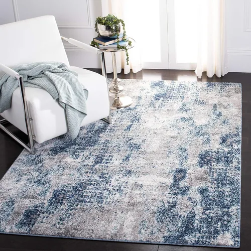 Miniatura 8 de SAFAVIEH Aston Collection ASN704N - Alfombra redonda de 3 pies, color azul marino/gris, moderna, abstracta, no desprende pelusa, para comedor