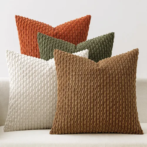Miniatura 11 de MIULEE - Juego de 4 fundas de almohada suaves para sofá, decorativas, estilo bohemio, con rayas, fundas de almohada de corduroy, decoración rústica