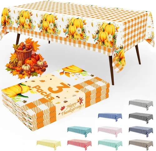 Miniatura 15 de Smiry Paquete de 3 Manteles Desechables de Cuadros Gingham Color Caqui - 54" x 72" Mantel de Plástico de Servicio Pesado, Cubiertas de Mesa