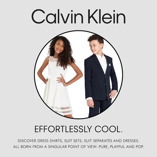 Miniatura 5 de Calvin Klein Pantalón de vestir bi-stretch de frente lisa para niño, ajuste recto, con presillas para cinturón y bolsillos delanteros