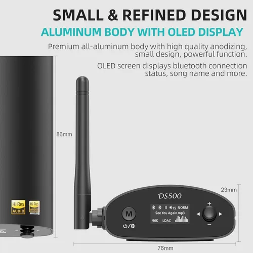 Miniatura 7 de 1Mii DS500 Receptor Bluetooth 5.3 de alta resolución, DAC audiófilo de 32 bits/384 kHz, LDAC sin pérdida y aptX HD, pantalla OLED, ecualizador