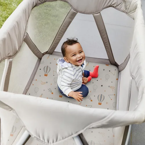 Miniatura 5 de Sábanas para Pack n Play, BROLEX Paquete de 2 sábanas para minicuna, juego de sábanas ajustables elásticas para corralito, funda de colchón Globo