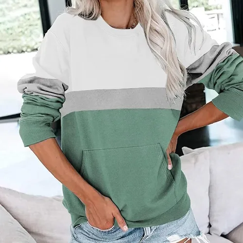 Miniatura 3 de Women's Colorblock Sweatshirt with Pocket, Casual Crewneck Pullover Shirts Long Sleeve Fall Tops Trendy Basic Tunic
