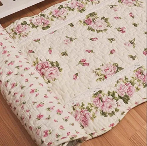 USTIDE Alfombra rústica con diseño de rosas y flores, decoración del hogar, de algodón, con patrón de rosas rosadas, alfombra de baño lavable