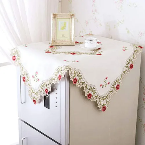 Miniatura 20 de Juego de 4 manteles individuales bordados con flores rosas, 17 x 11 pulgadas, rectangulares, clásicos, de encaje, beige, decoración del hogar