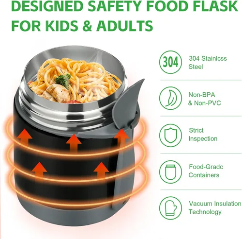 Miniatura 4 de Termo de sopa de 10 onzas para comida caliente para niños, tarro de comida aislado, contenedor térmico de almuerzo de comida caliente, caja de Negro