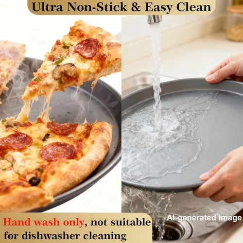 Miniatura 5 de Sartén de pizza de 12 pulgadas para horno, 2 unidades, bandeja redonda de aluminio antiadherente de 1 pulgada de profundidad para hornear pizza