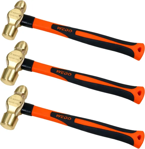 Miniatura 8 de WEDO Martillo de Bola de Latón con Mango de Fibra de Vidrio, Martillo de Bola Pein, 1lb, 280mm, 11