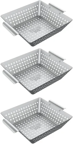 Miniatura 5 de Yukon Glory™ Juego de 3 cestas de parrilla cuadradas de acero inoxidable de 9 x 9 x 2 pulgadas para parrilla al aire libre – Cesta perforada