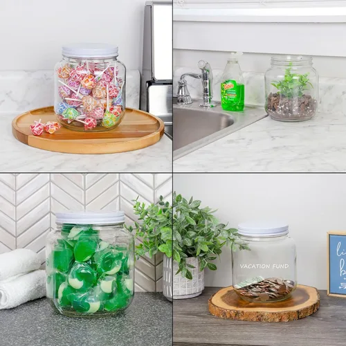 Miniatura 9 de Cornucopia Brands Tarro de vidrio transparente de boca ancha de 64 onzas, libre de BPA de grado alimenticio con tapa de metal (medio galón); tarro