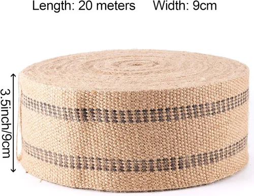 Miniatura 2 de ZOENHOU Correas de yute para tapicería de 3.5 pulgadas x 21.8 yardas, correas de yute grueso para silla de muebles, correas naturales con rayas