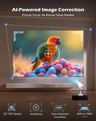 Miniatura 5 de 【Enfoque automático 3D TOF y aplicaciones Android integradas】Mini proyector VGKE Mini proyector portátil con WiFi 6 y Bluetooth, soporte 4K, Blanco